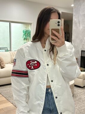 Vintage Starter 49ers White Satin Varsity Jacket NFL San Francisco